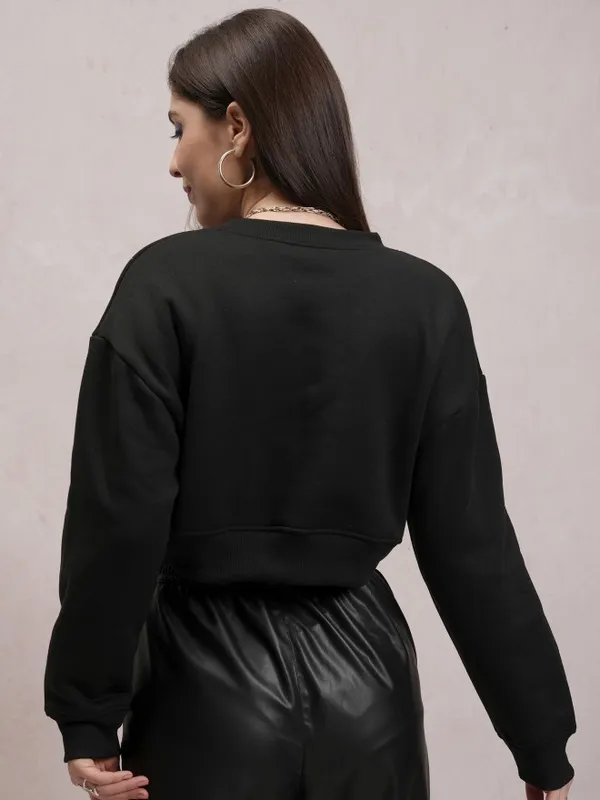  Tokyo Talkies Women Black Solid Pullover High Neck Sweatshirts