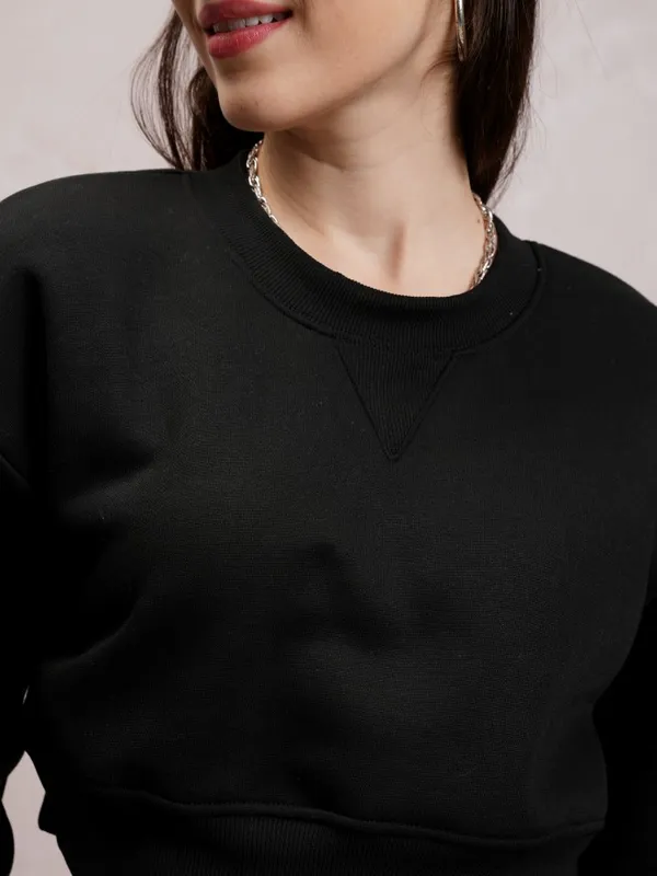  Tokyo Talkies Women Black Solid Pullover High Neck Sweatshirts