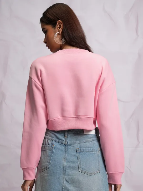  Tokyo Talkies Women Pink Solid Pullover High Neck Sweatshirts