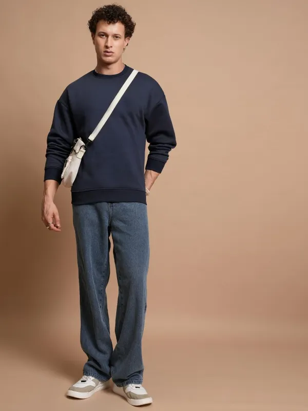  Highlander Men Navy Blue Round Neck Pullover Sweatshirts