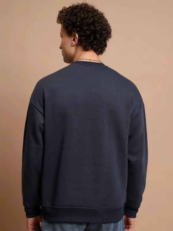  Highlander Men Navy Blue Round Neck Pullover Sweatshirts