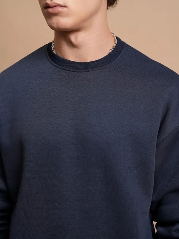  Highlander Men Navy Blue Round Neck Pullover Sweatshirts
