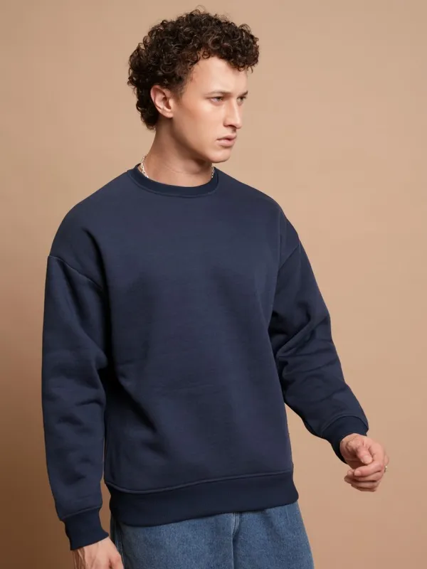  Highlander Men Navy Blue Round Neck Pullover Sweatshirts