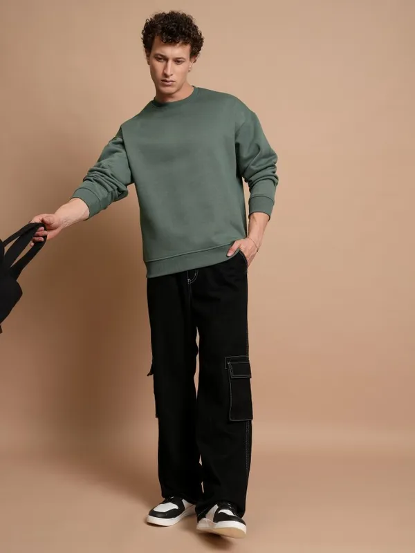  Highlander Men Green Round Neck Pullover Sweatshirts