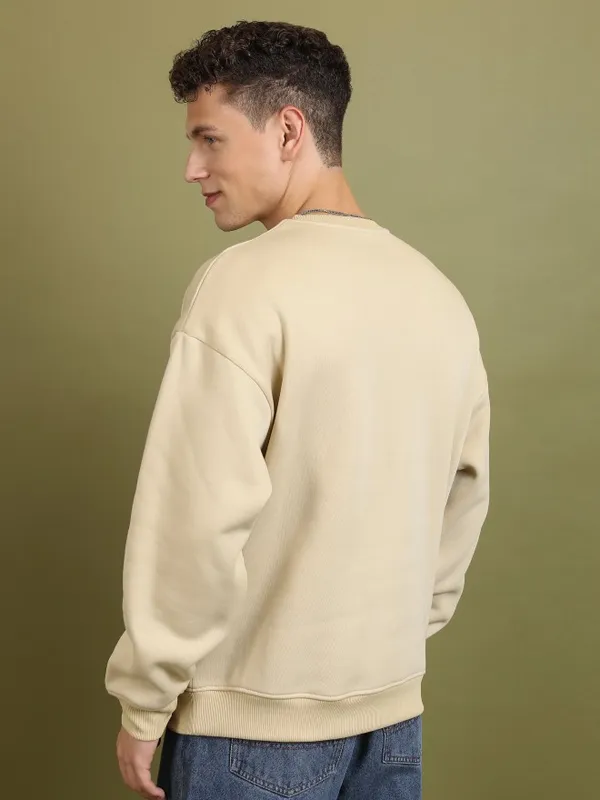  Highlander Men Beige Round Neck Pullover Sweatshirts