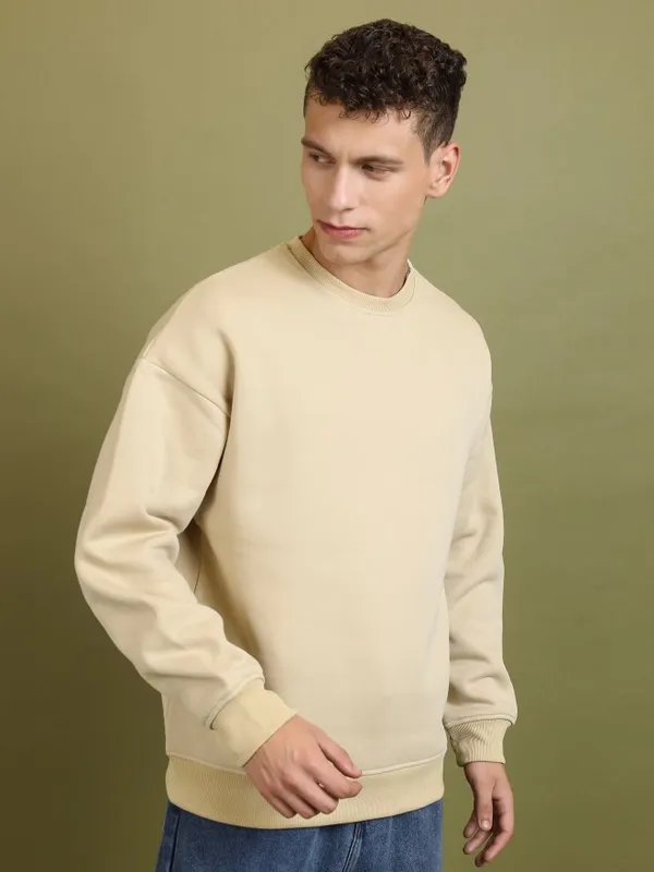  Highlander Men Beige Round Neck Pullover Sweatshirts