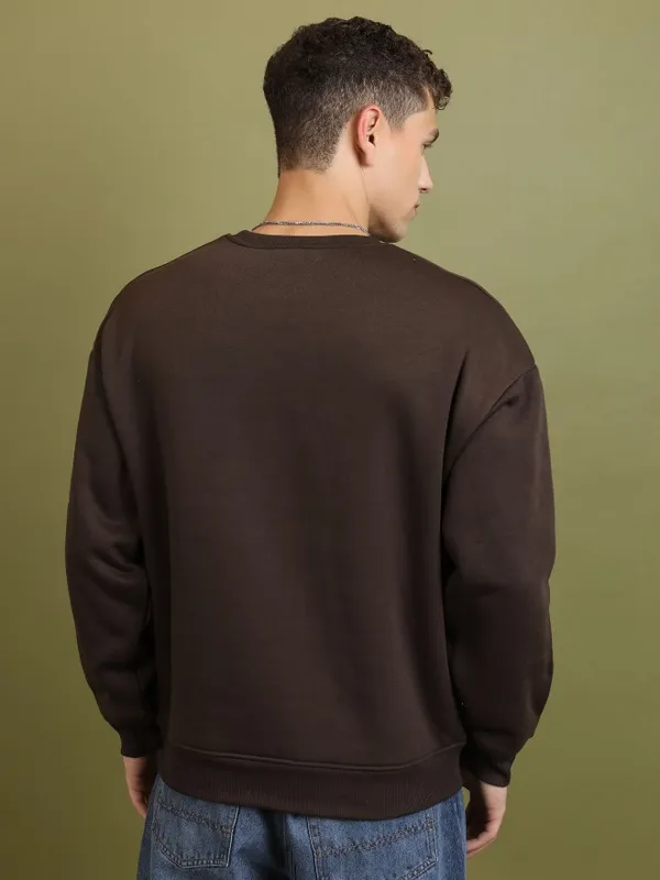  Highlander Men Brown Round Neck Pullover Sweatshirts