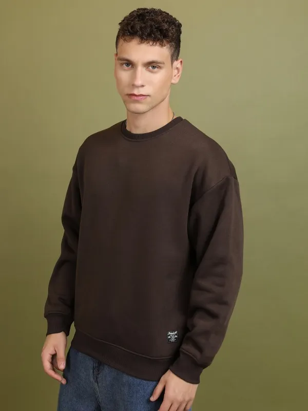  Highlander Men Brown Round Neck Pullover Sweatshirts