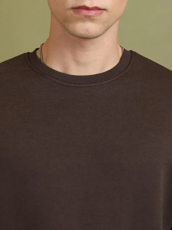  Highlander Men Brown Round Neck Pullover Sweatshirts
