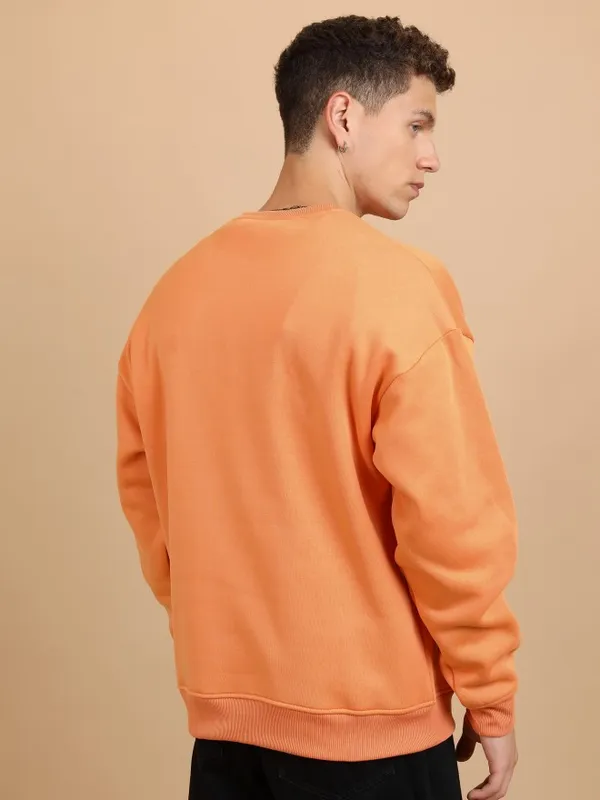  Highlander Men Orange Round Neck Pullover Sweatshirts