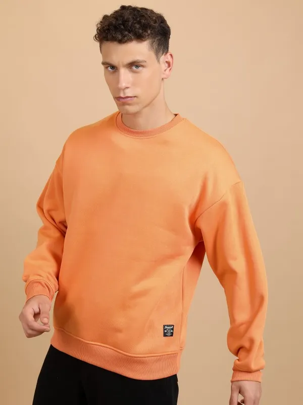  Highlander Men Orange Round Neck Pullover Sweatshirts