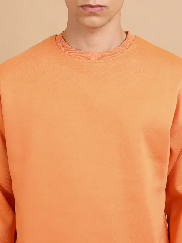  Highlander Men Orange Round Neck Pullover Sweatshirts