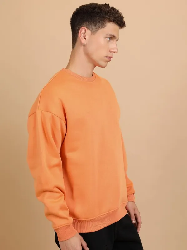  Highlander Men Orange Round Neck Pullover Sweatshirts