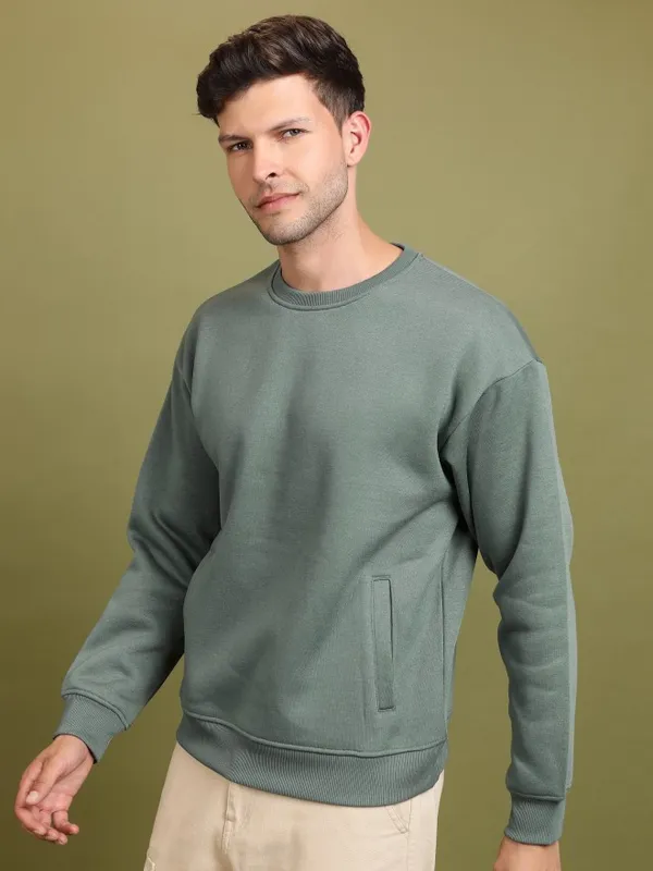  Highlander Men Green Round Neck Pullover Sweatshirts