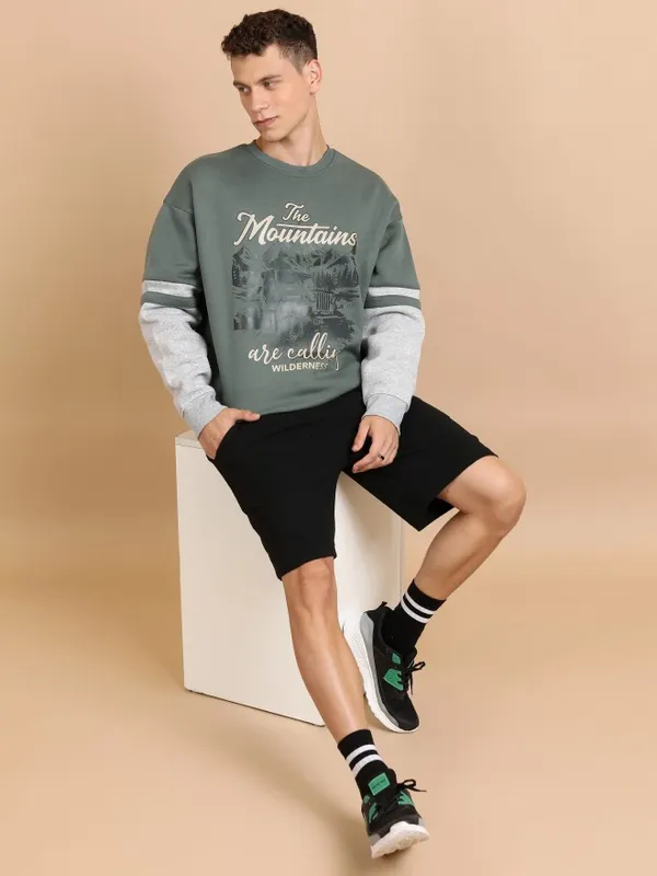  Highlander Men Green Round Neck Pullover Sweatshirts