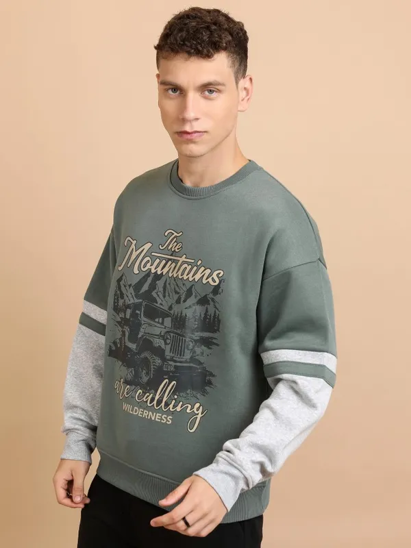  Highlander Men Green Round Neck Pullover Sweatshirts