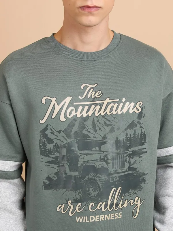  Highlander Men Green Round Neck Pullover Sweatshirts