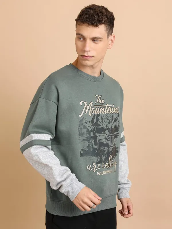  Highlander Men Green Round Neck Pullover Sweatshirts