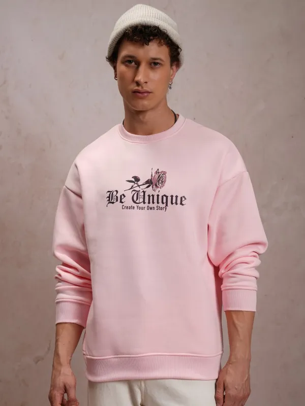  Highlander Men Pink Round Neck Pullover Sweatshirts