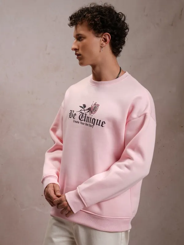  Highlander Men Pink Round Neck Pullover Sweatshirts