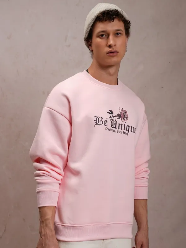  Highlander Men Pink Round Neck Pullover Sweatshirts