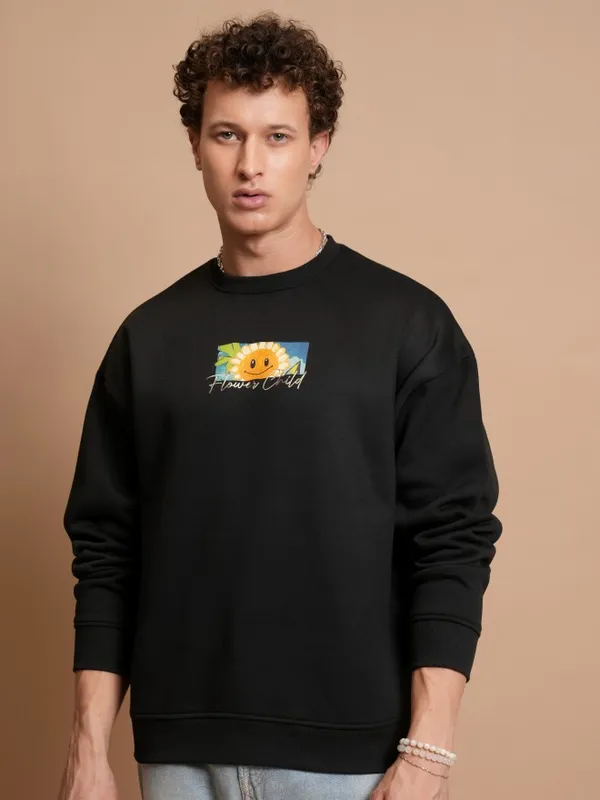  Highlander Men Black Round Neck Pullover Sweatshirts