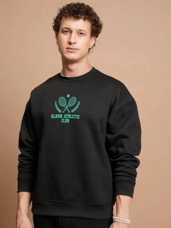  Highlander Men Black Round Neck Pullover Sweatshirts