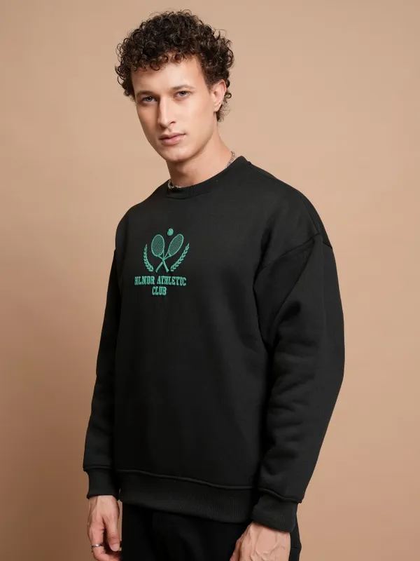  Highlander Men Black Round Neck Pullover Sweatshirts