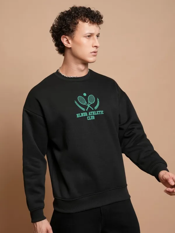  Highlander Men Black Round Neck Pullover Sweatshirts