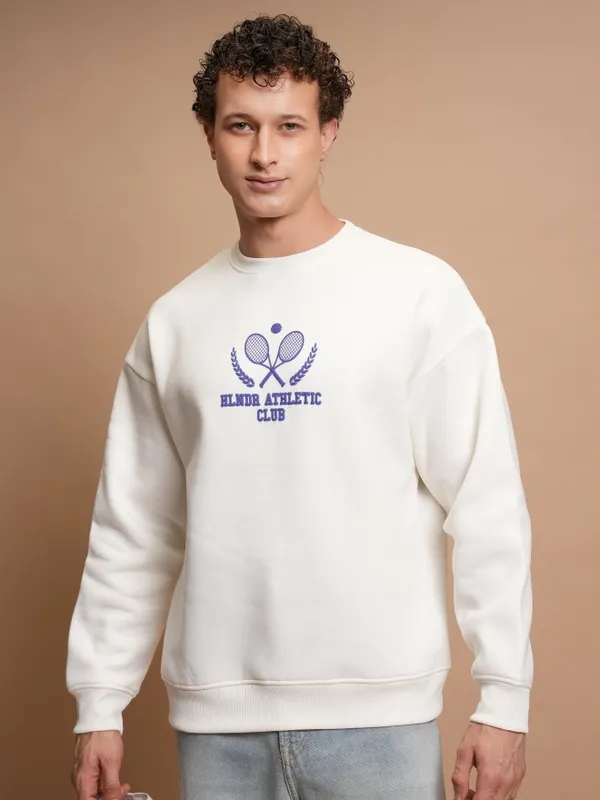  Highlander Men White Round Neck Pullover Sweatshirts