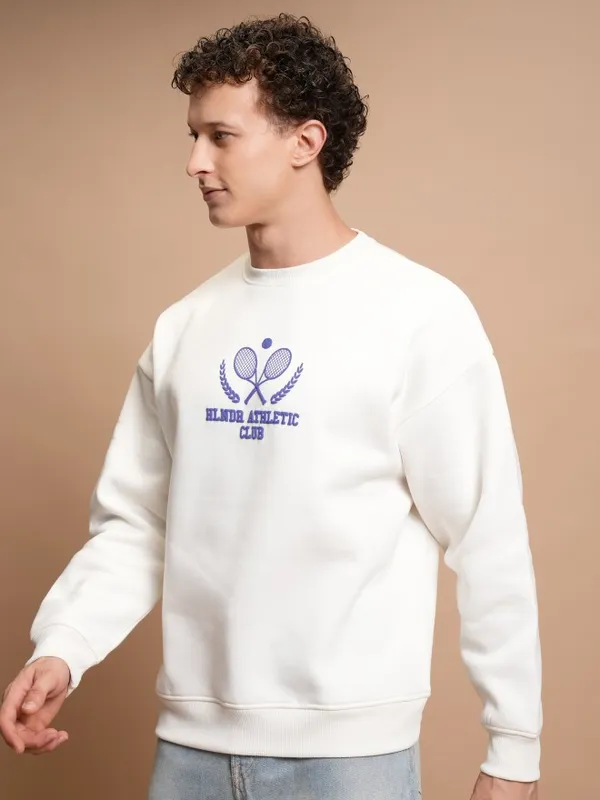  Highlander Men White Round Neck Pullover Sweatshirts