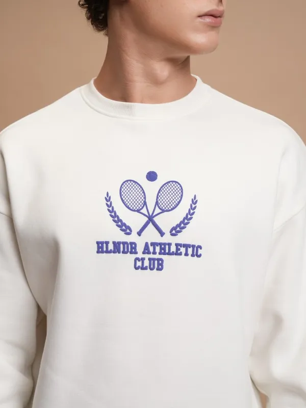  Highlander Men White Round Neck Pullover Sweatshirts