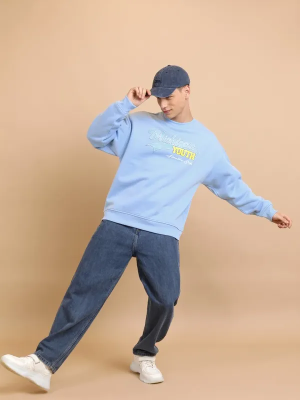 Highlander Men Blue Round Neck Pullover Sweatshirt