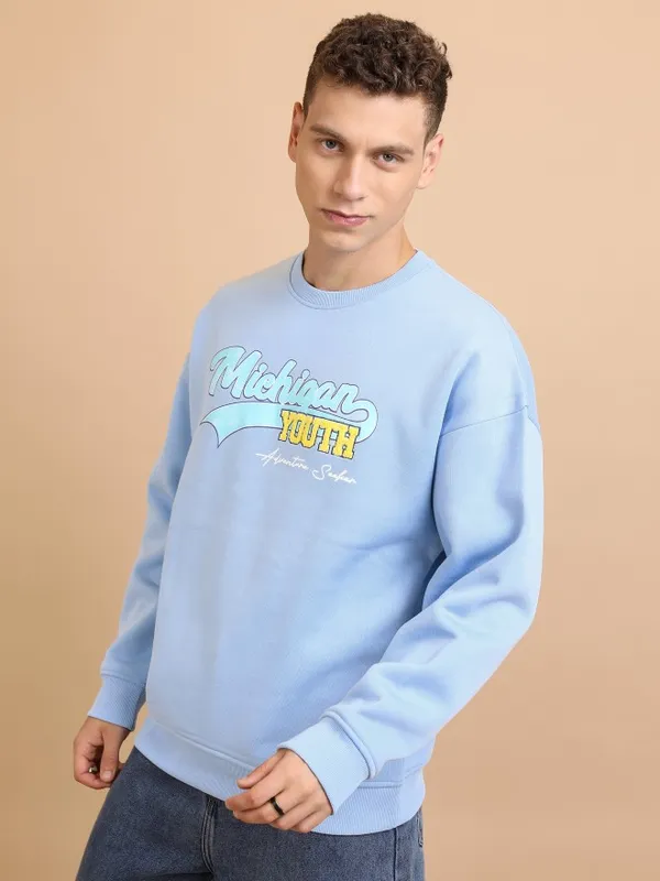 Highlander Men Blue Round Neck Pullover Sweatshirt