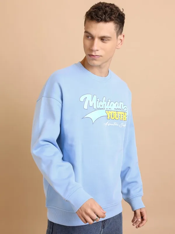 Highlander Men Blue Round Neck Pullover Sweatshirt