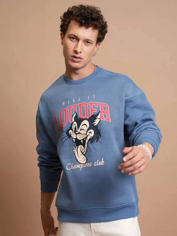 Highlander Men Blue Round Neck Pullover Sweatshirt