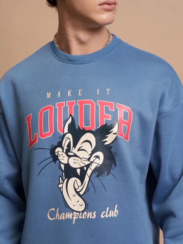 Highlander Men Blue Round Neck Pullover Sweatshirt