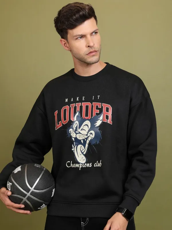  Highlander Men Black Round Neck Pullover Sweatshirts