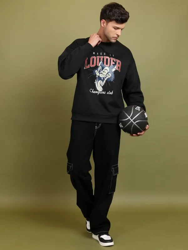  Highlander Men Black Round Neck Pullover Sweatshirts