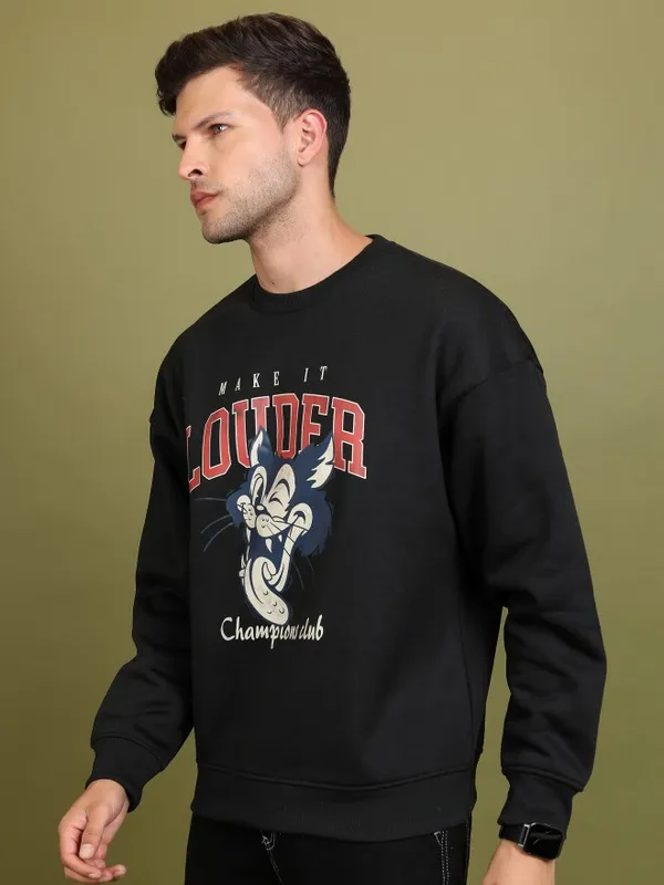  Highlander Men Black Round Neck Pullover Sweatshirts