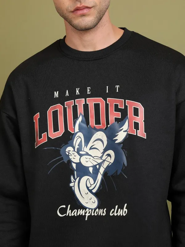 Highlander Men Black Round Neck Pullover Sweatshirts