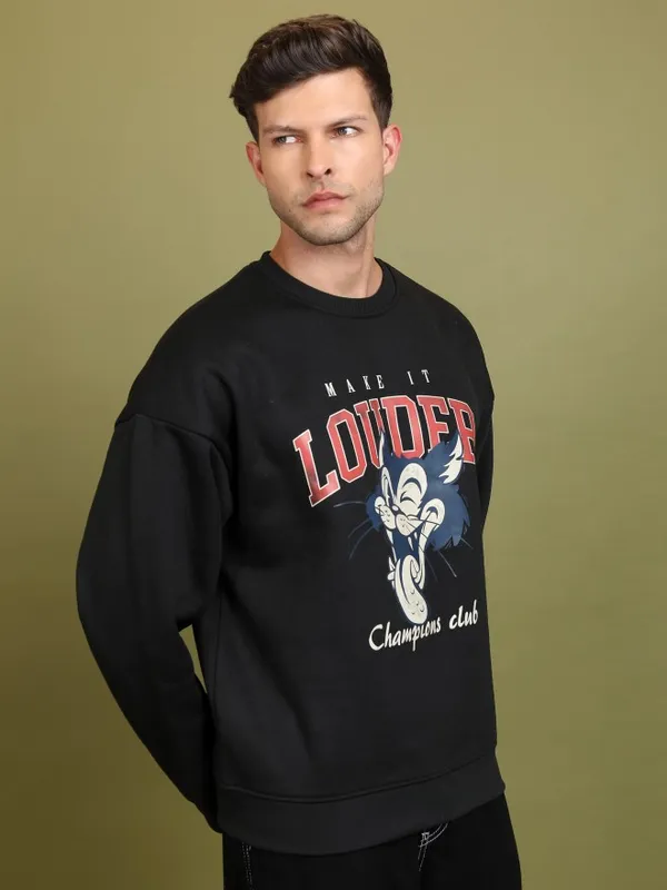  Highlander Men Black Round Neck Pullover Sweatshirts