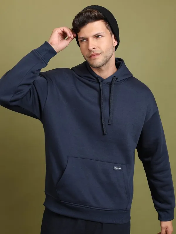  Highlander Men Navy Blue Hood Pullover Sweatshirts