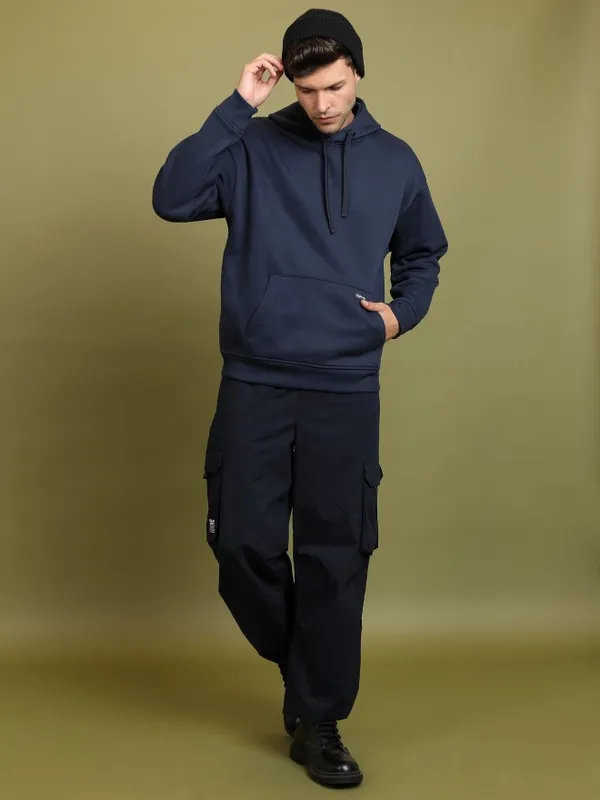  Highlander Men Navy Blue Hood Pullover Sweatshirts