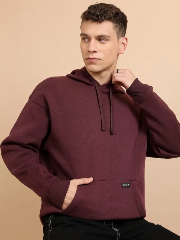  Highlander Men Burgundy Hood Pullover Sweatshirts