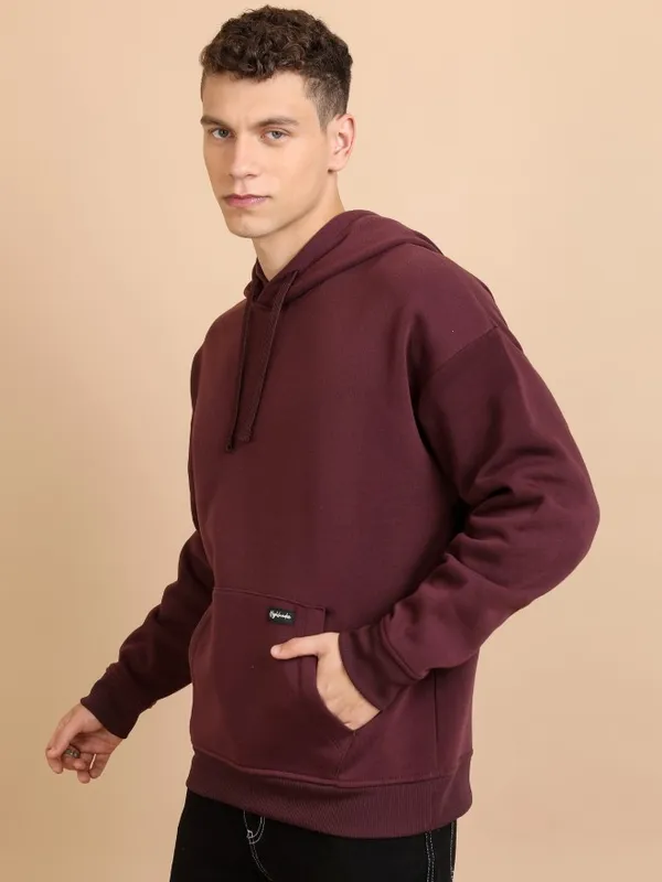  Highlander Men Burgundy Hood Pullover Sweatshirts