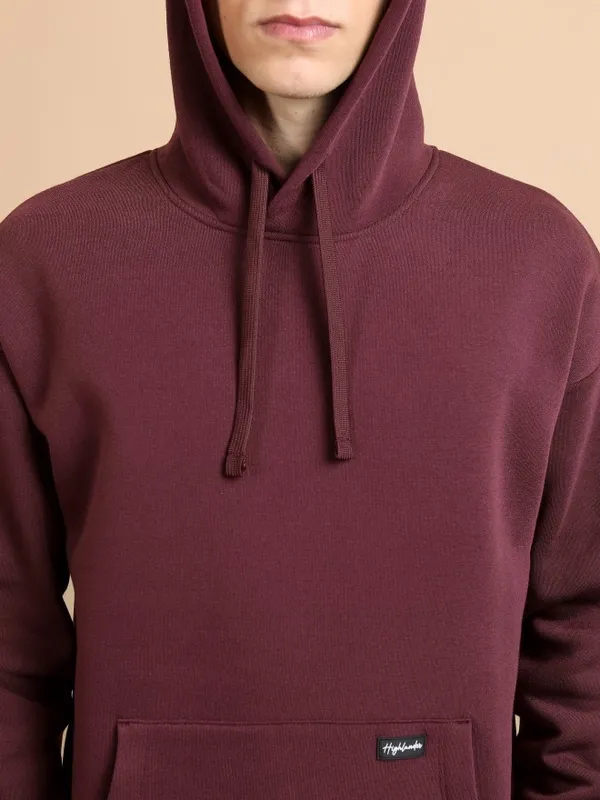  Highlander Men Burgundy Hood Pullover Sweatshirts