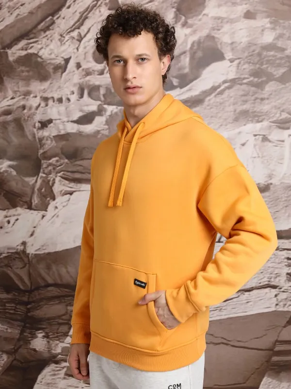  Highlander Men Mustard Hood Pullover Sweatshirts