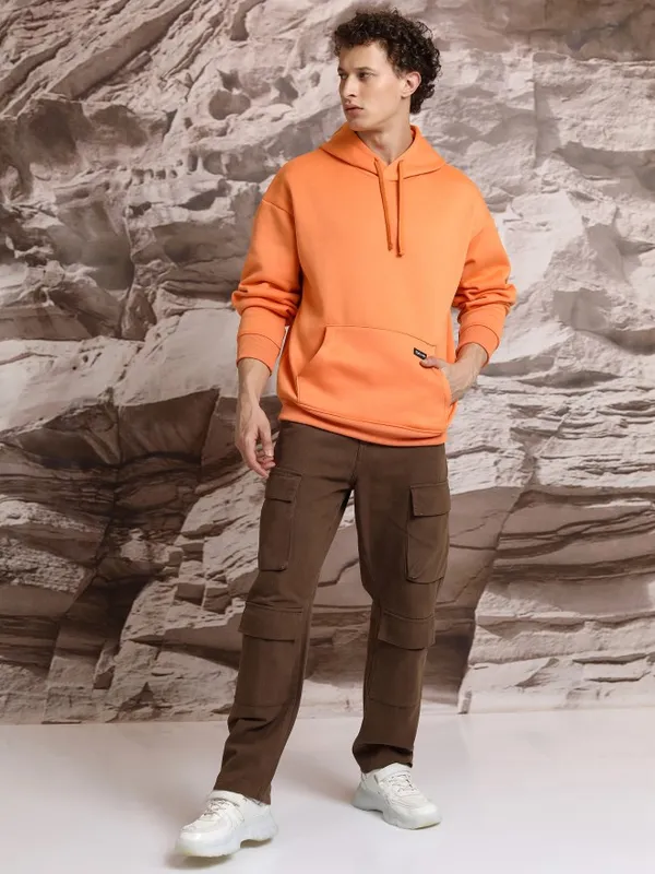  Highlander Men Orange Hood Pullover Sweatshirts