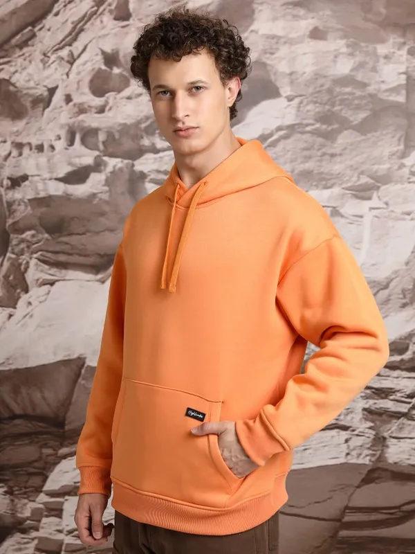  Highlander Men Orange Hood Pullover Sweatshirts